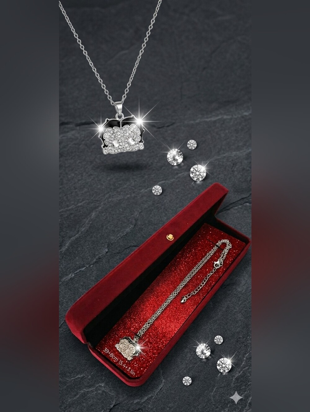 Y2K Retro Betty Boop Rhinestone Enamel Pendant Necklace Silver Tone